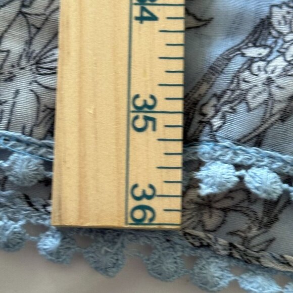 Floral Blue White Oblong Scarf Lace Trim Lightweight Long Wrap Hijab Bloomcore - Picture 10 of 13